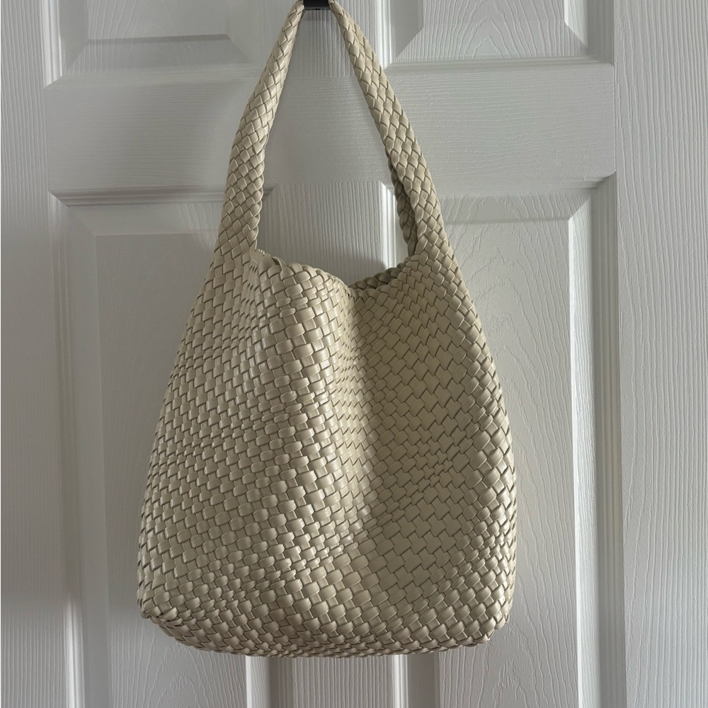 Cream Textured Hobo Bag with Slouchy Design